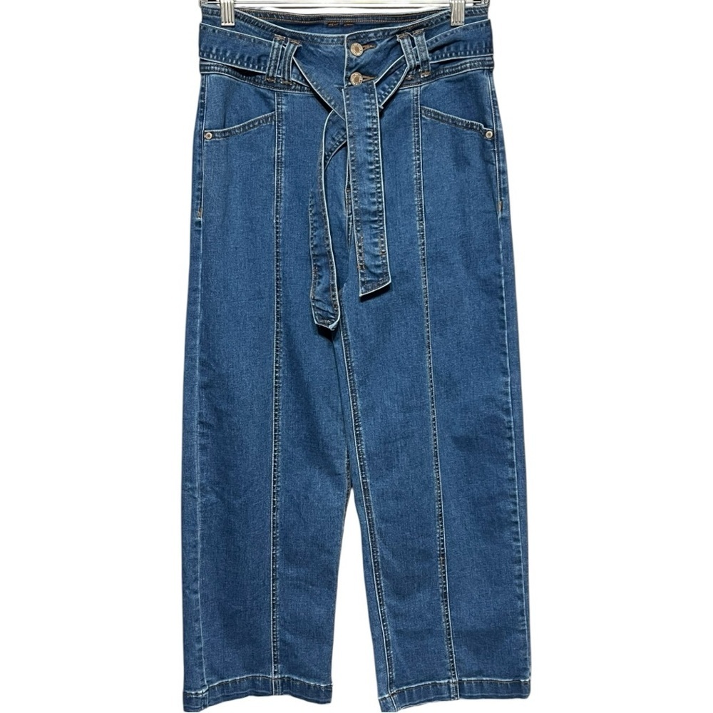 I & M Black Label Ariana Gaucho Jean Belted Center Seam High-Rise Cropped Denim